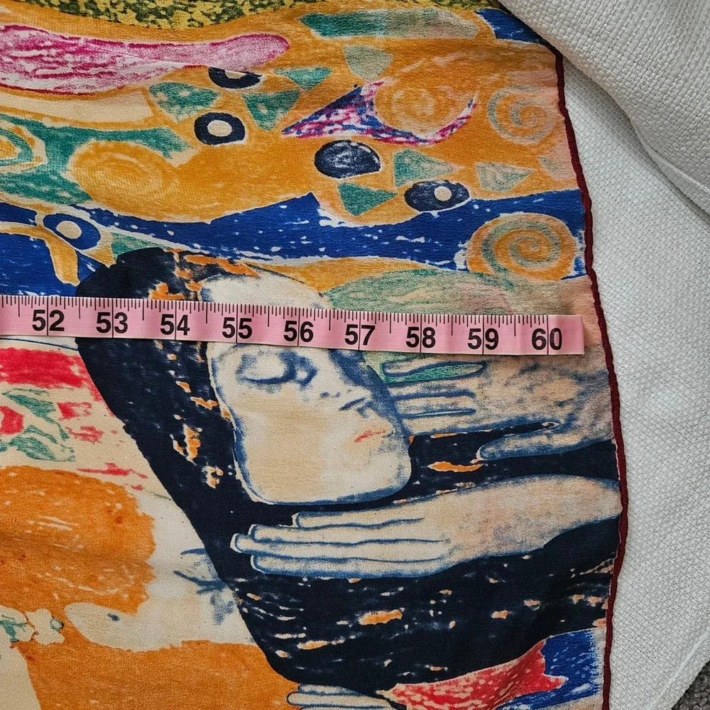 Gustav‎ Klimt Art Print Silk Scarf Women Multicolor Oblong Hand Rolled Edges